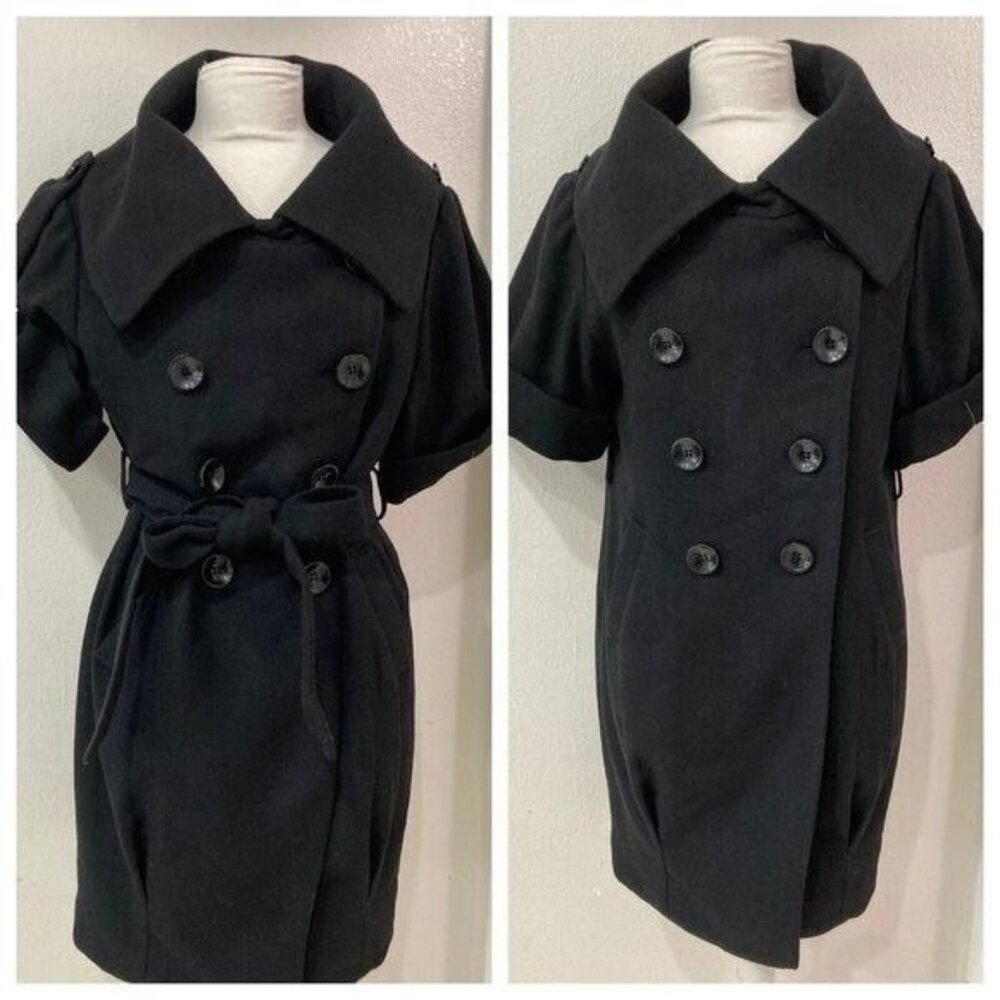 VERO MODA Classic Black Wool Coat Retro Double-Breasted Size S-M New w tags - Picture 2 of 8